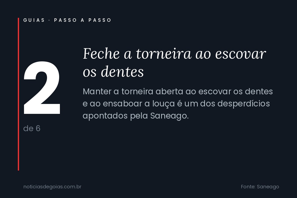 Arte com o passo 2 do guia: fechar a torneira ao escovar os dentes e ao ensaboar a lou&ccedil;a