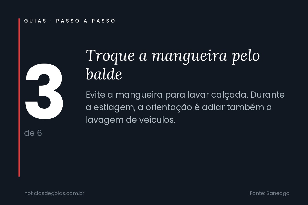 Arte com o passo 3 do guia: trocar a mangueira pelo balde para lavar cal&ccedil;ada e adiar a lavagem de ve&iacute;culos