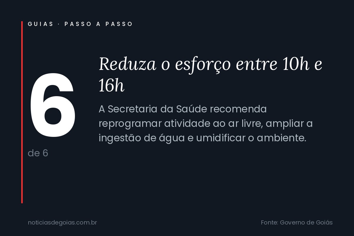 Arte do passo 6 do guia: reduza o esforço ao ar livre entre 10h e 16h