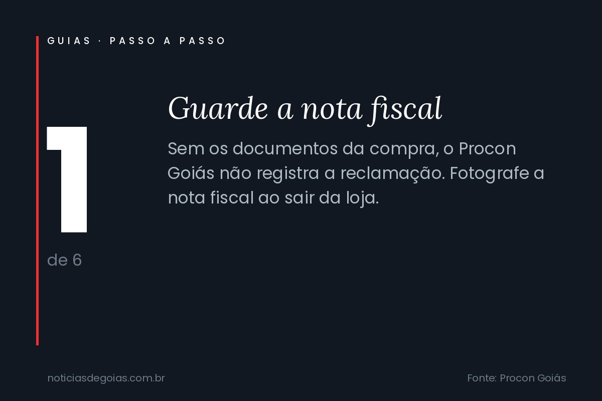 Passo 1: Guarde a nota fiscal. Arte do guia sobre troca de produto com defeito
