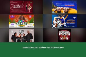 Mosaico com as peças de divulgação dos eventos da agenda de lazer em Goiânia de 12 a 18 de outubro