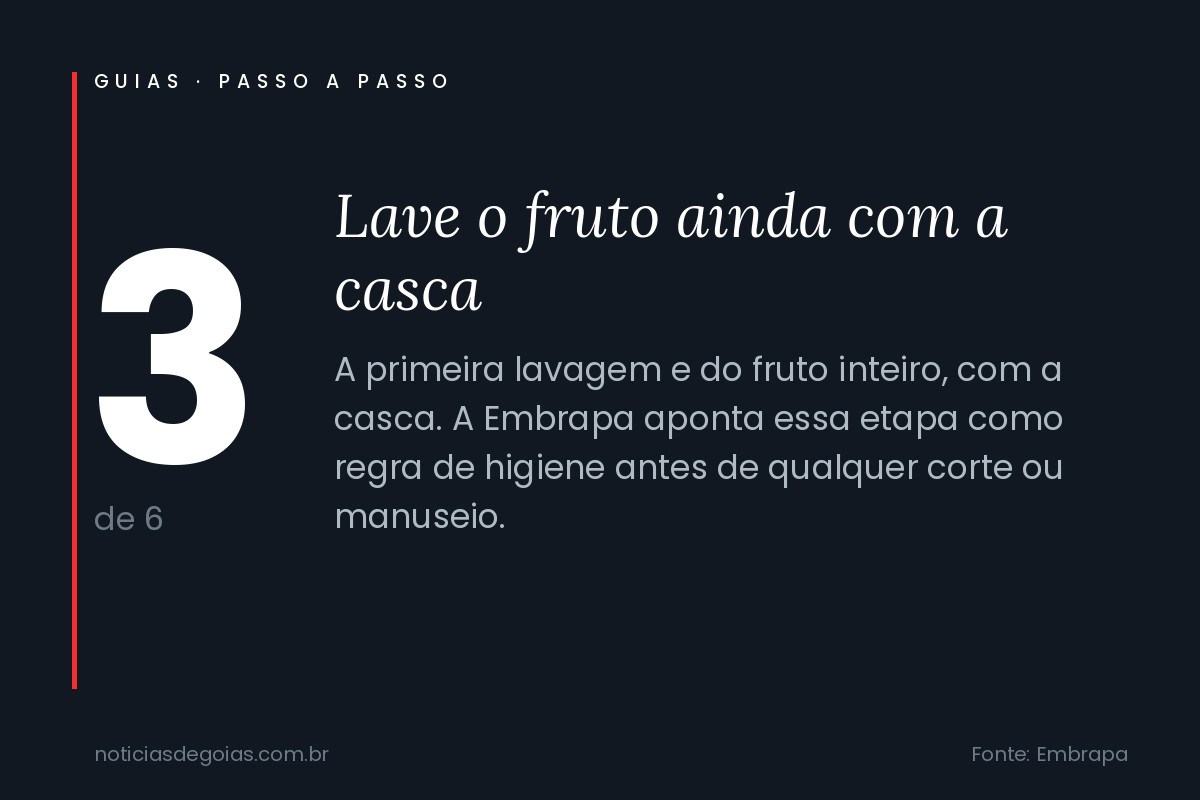 Arte do passo 3: Lave o fruto ainda com a casca