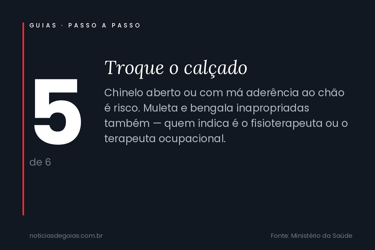 Passo 5 do guia: Troque o cal&ccedil;ado e cheque muleta e bengala