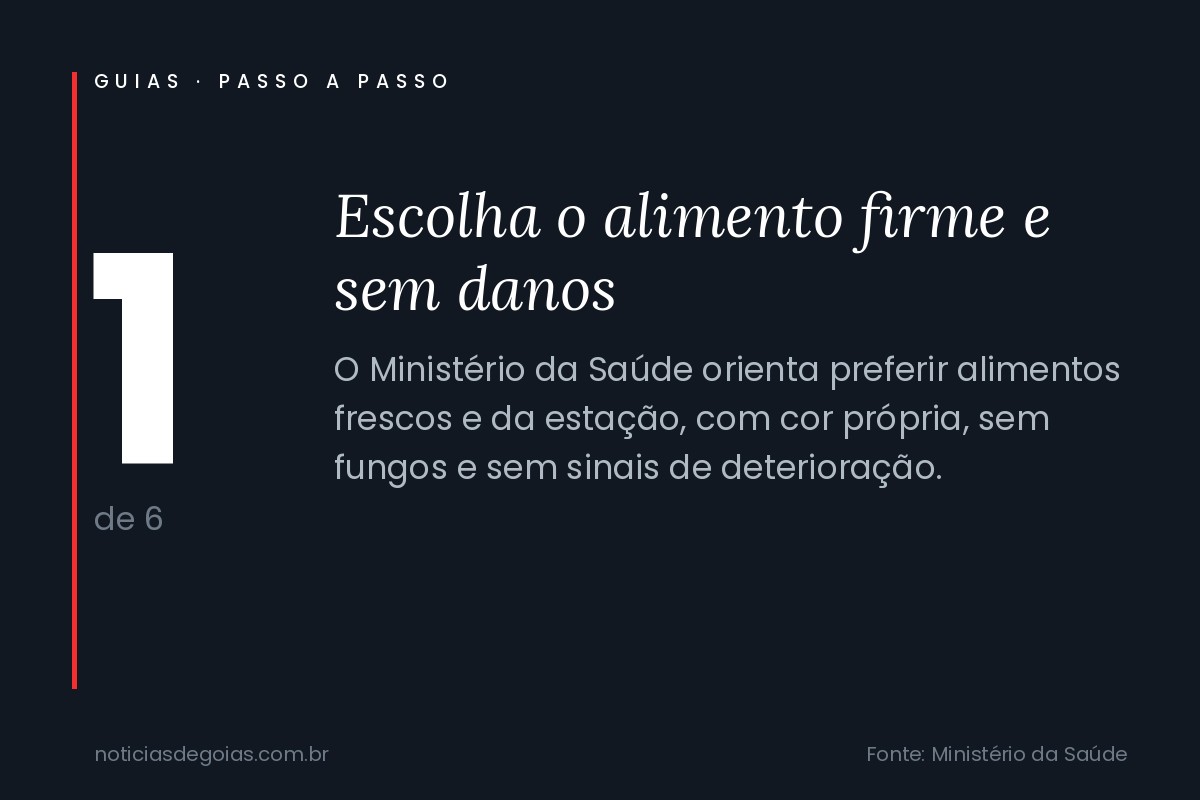 Arte do passo 1 da higienização de frutas e verduras: escolha o alimento firme e sem danos