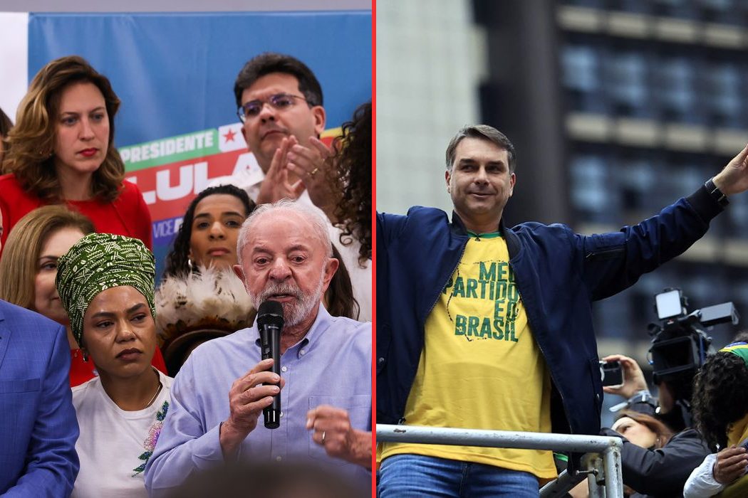 Montagem com Luiz Inácio Lula da Silva e Flávio Bolsonaro, candidatos à Presidência no 2º turno