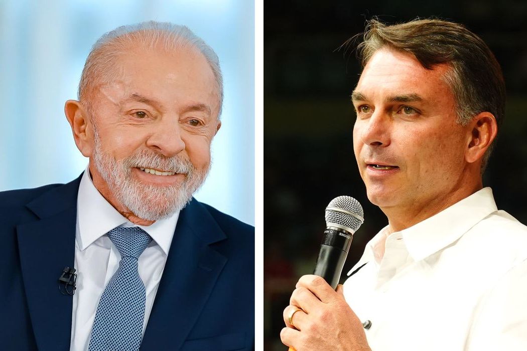 Montagem com Lula, à esquerda, e Flávio Bolsonaro, à direita
