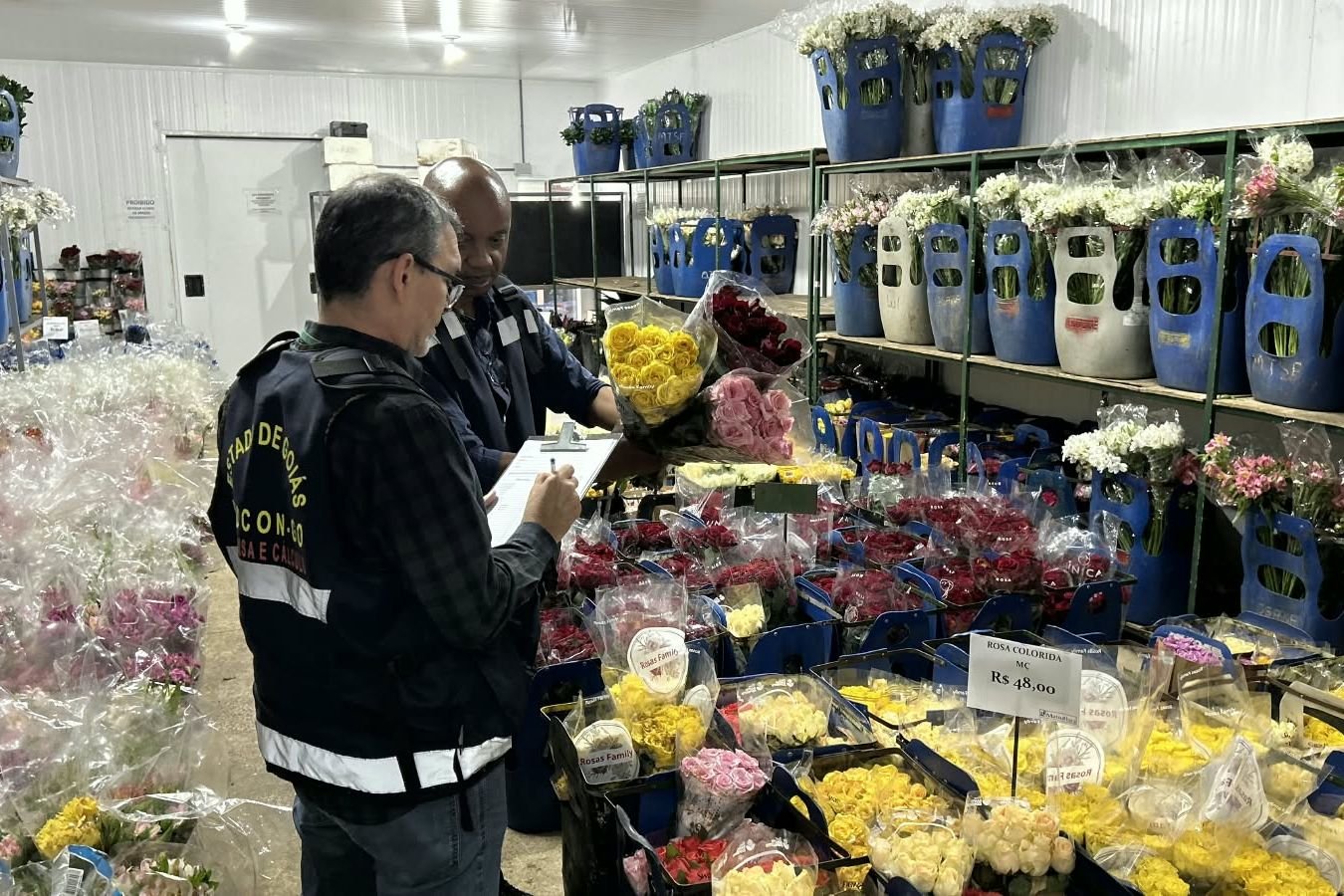 Agentes do Procon Goiás conferem preços de flores em loja da Região Metropolitana de Goiânia